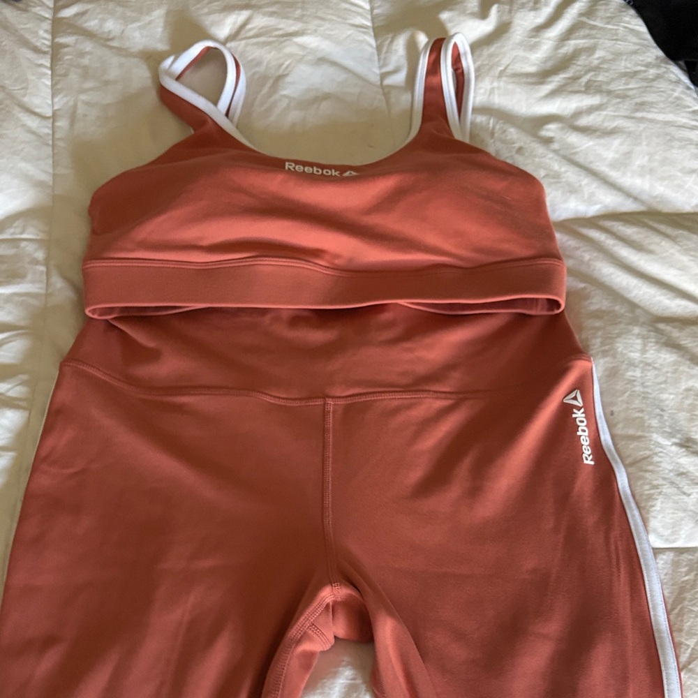 Reebok Rust/White Athletic Bra and Leggings Set